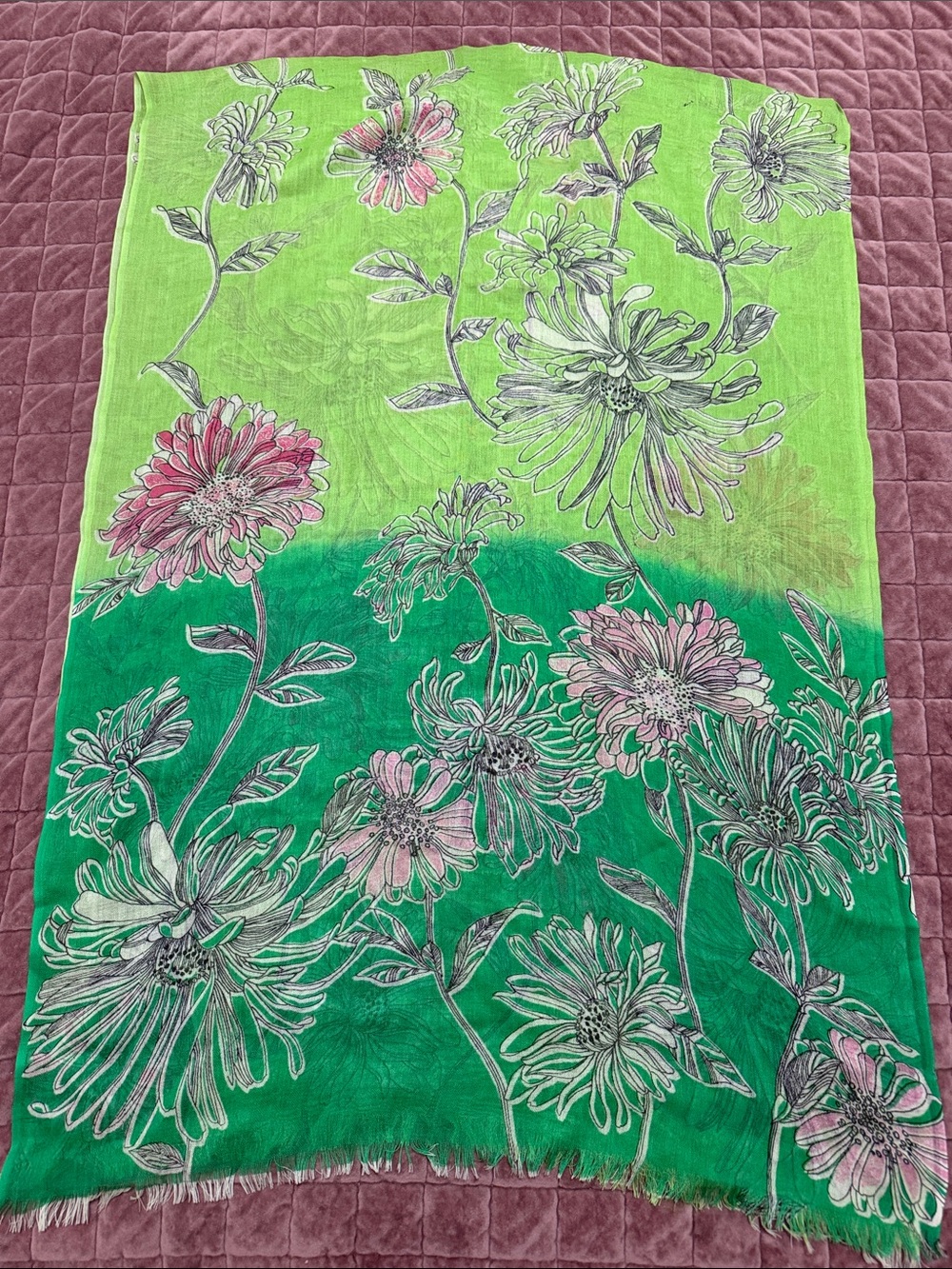 Lightweight Floral Ombre Green & Pink Scarf